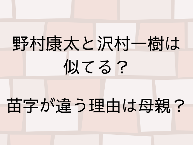 野村康太と沢村一樹は似てる？苗字が違う理由は母親？